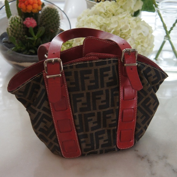 Fendi Handbags - Fendi Satchel Bag Handbag with Red Leather Buckle